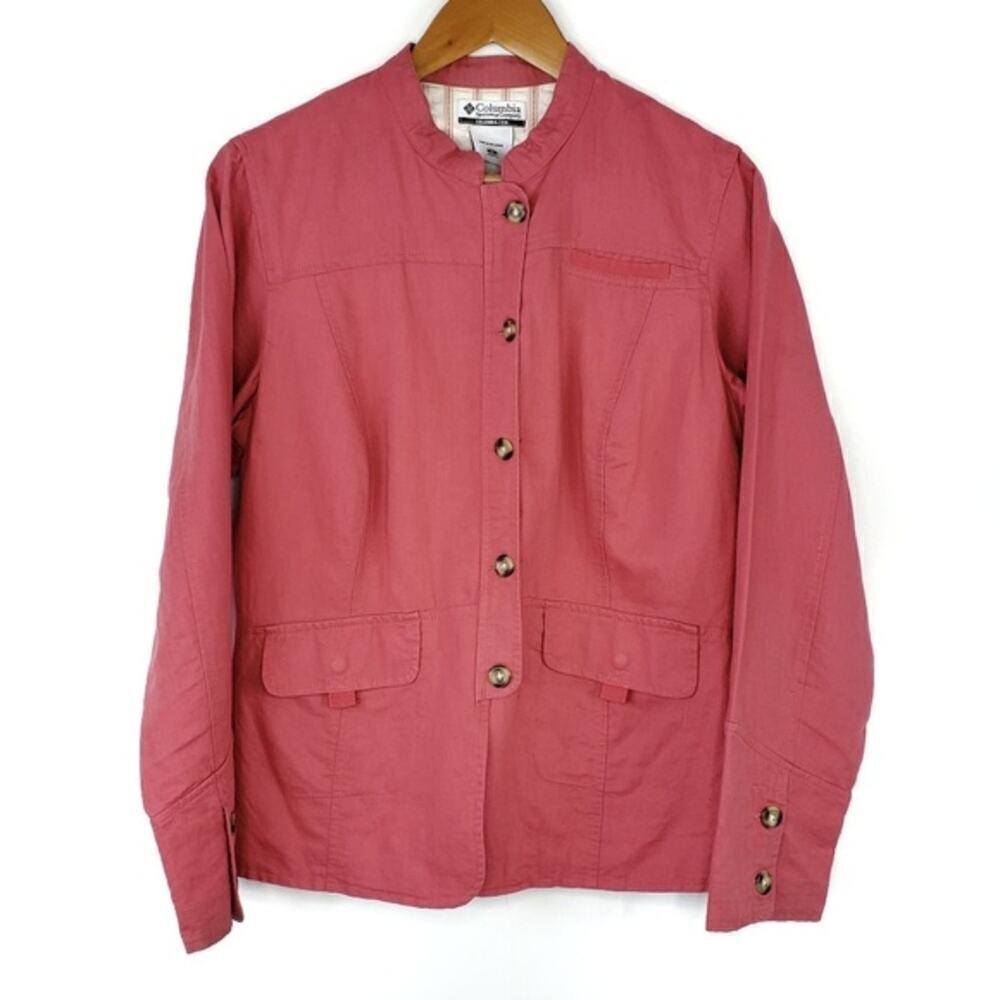Columbia Sportswear Linen Blend Fully Lined Button Front Pink Blazer Jacket SZ M